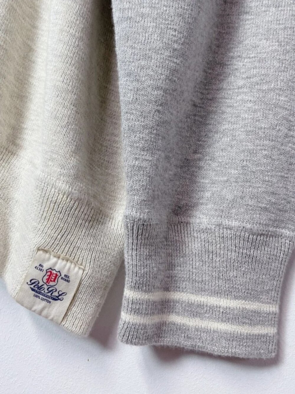 Polo Ralph Lauren Men’s Cream & Light Gray Raglan Sleeve Design Pullover Sweater - Picture 6 of 10